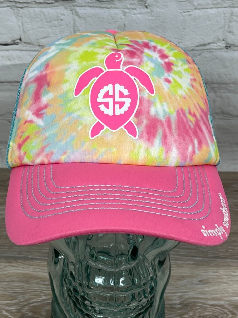 NWOT SIMPLY SOUTHERN TIE DYE SEA TURTLE TRUCKER STYLE MESH BACK STRAP BACK HAT